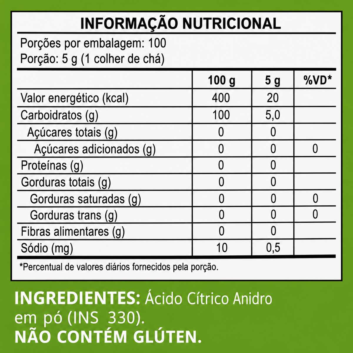 Ácido Cítrico Anidro 500g - Grau Alimentício - 100% Puro
