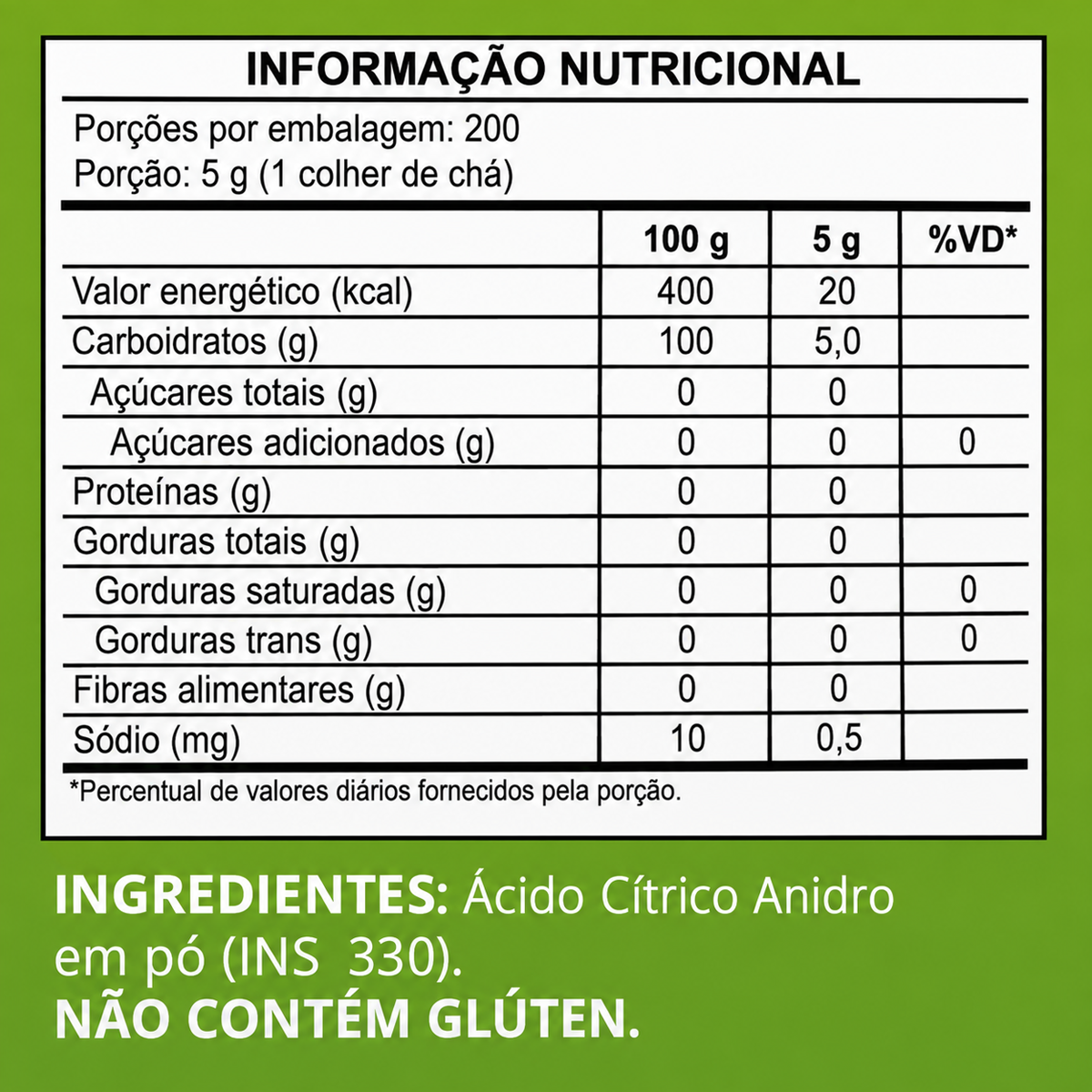 Ácido Cítrico Anidro Adali 1kg -  Grau Alimentício - 100% Puro