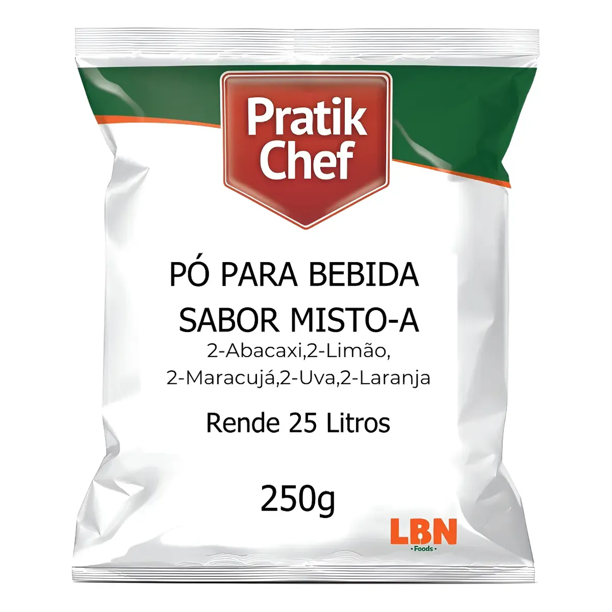 Refresco em pó Pratik Chef 250g - Food Service - Rendimento Cx/Fd 250 Litros