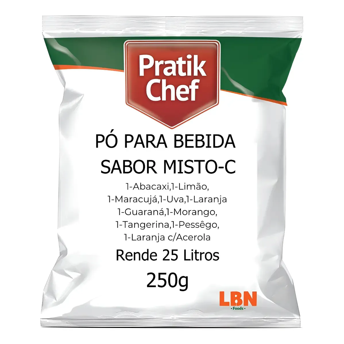 Refresco em pó Pratik Chef 250g - Food Service - Rendimento Cx/Fd 250 Litros